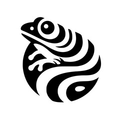 Abstract Geometric Frog Silhouette with Striped Illusion on White Background.