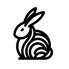 Black and white illustration of a seated rabbit logo, featuring bold lines and a minimal design.