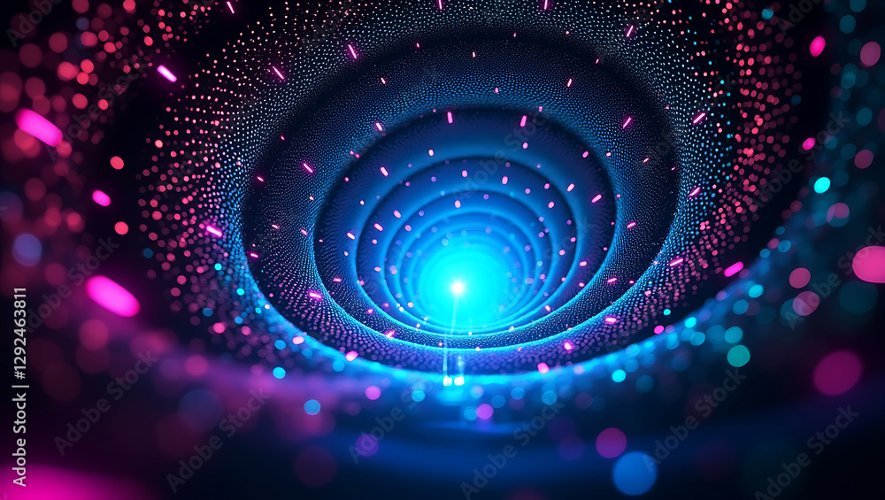 Poster blue abstract technology background with wavy data lines and holographic dots – futuristic digital g