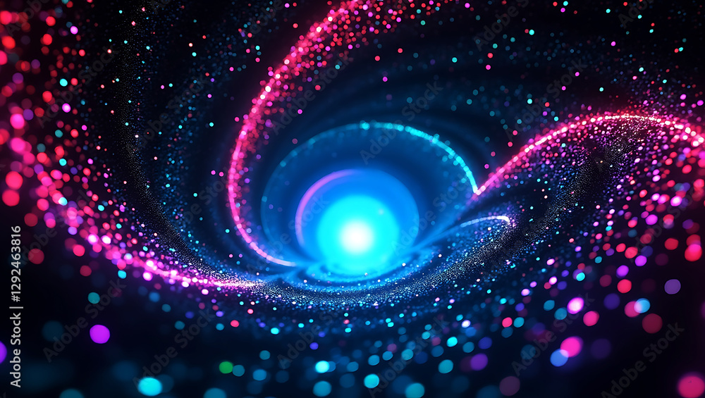 Poster blue abstract technology background with wavy data lines and holographic dots – futuristic digital g