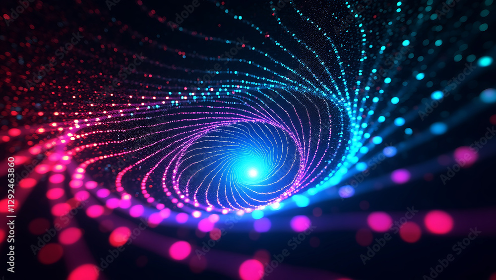 Poster blue abstract technology background with wavy data lines and holographic dots – futuristic digital g