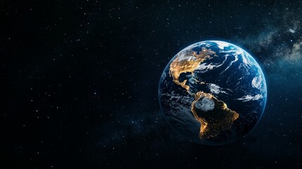 Earth globe in starry space, symbolizing unity and infinite possibilities.

