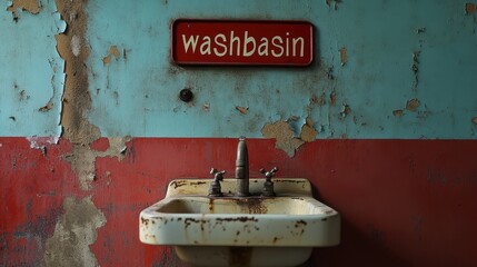 Aged and Rusty Washbasin in an Abandoned Building with Peeling Paint and Weathered Surfaces Capturing Urban Decay and the Passage of Time within a Historical Context