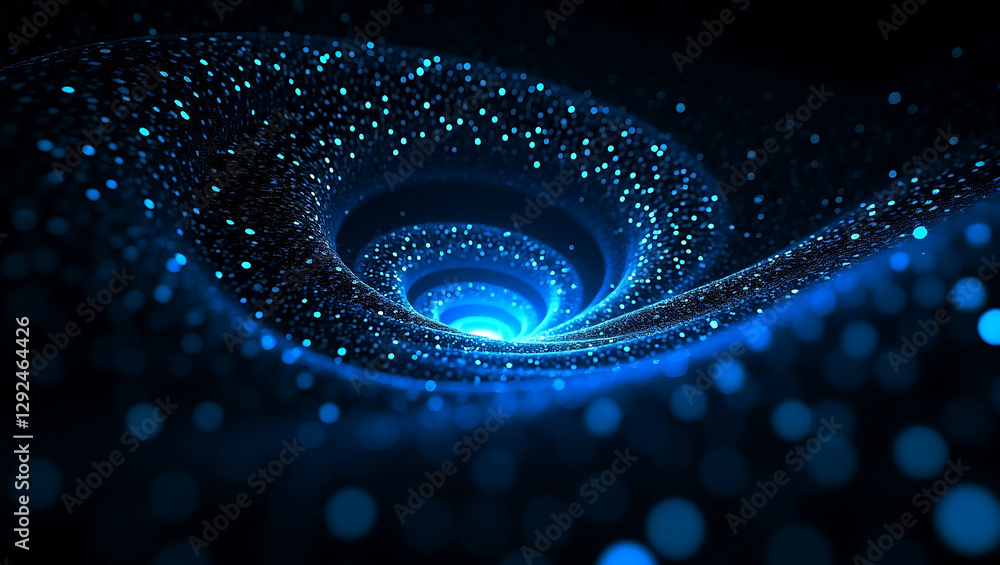 Poster blue abstract technology background with wavy data lines and holographic dots – futuristic digital g