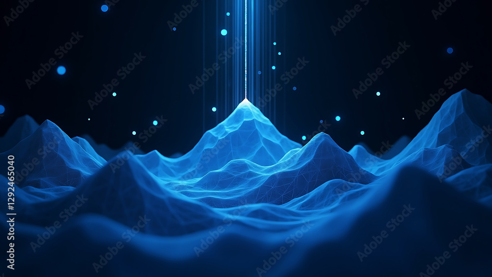 Poster blue abstract technology background with wavy data lines and holographic dots – futuristic digital g