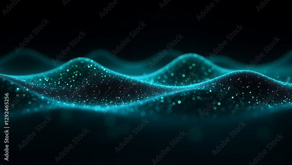Poster blue abstract technology background with wavy data lines and holographic dots – futuristic digital g