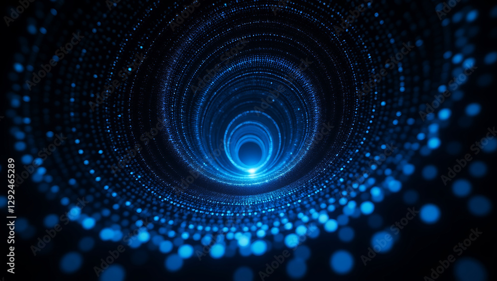 Poster blue abstract technology background with wavy data lines and holographic dots – futuristic digital g