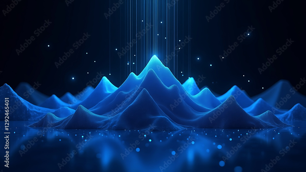 Poster blue abstract technology background with wavy data lines and holographic dots – futuristic digital g