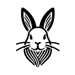 Fototapeta premium Vector Illustration of Rabbit Head, black and white, focused on a central, frontal view, minimalist style.