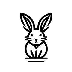 Minimalist black and white rabbit icon, clean design, sitting on a white background, simple lines, abstract style.