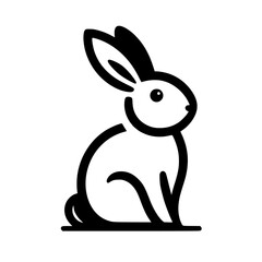 Simple black and white minimalist illustration of a sitting rabbit on a plain white background.