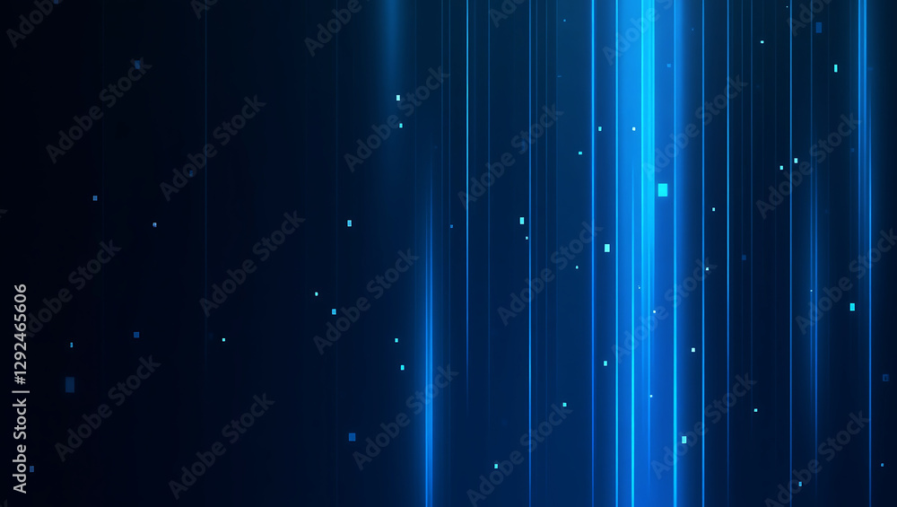 Poster blue abstract technology background with wavy data lines and holographic dots – futuristic digital g