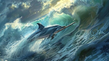 Fototapeta premium Dolphin Symphony: A Musical Ocean Escape
