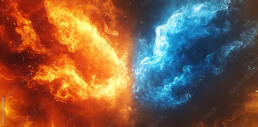 Poster abstract fire and ice energy clash with dynamic sparking visuals
