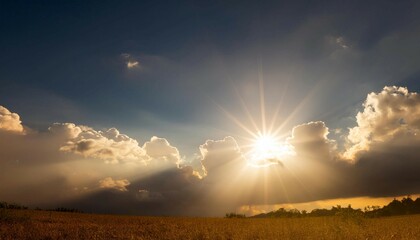 Bright sunshine breaking through clouds, symbolizing warmth, light, and positivity.