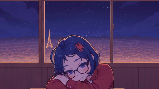 Cute anime girl on a background of stars, anime wallpaper