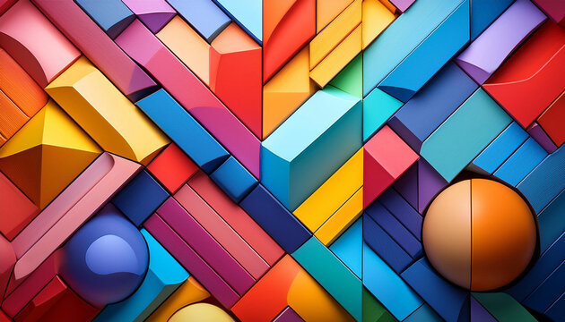Vibrant Abstract Geometric Background with Colorful Shapes and Patterns