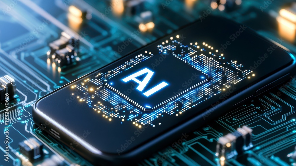 Aufkleber ai processor on circuit board illuminated smartphone closeup