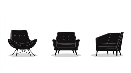 Fototapeta premium Modern armchairs silhouettes, simple design, background is white. Possible use stock photo for interior design, furniture catalog