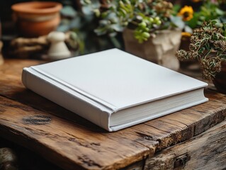 Blank Book Mockup on Rustic Wooden Table with High Contrast Lighting