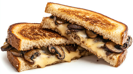 Delicious grilled cheese sandwich with mushrooms, featuring crispy bread and melted cheese, perfect for comfort food lovers.