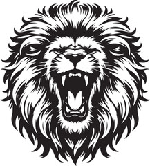 Black and white illustration of a roaring lion