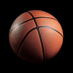 Bright orange basketball showcased boldly on a black backdrop setting  

