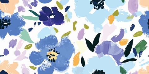Naklejka premium Abstract blue floral seamless pattern. Modern and trendy repeat background for design, textile, packaging, fabric, wallpaper, packaging, branding, stationery, wrapping paper, interior decor