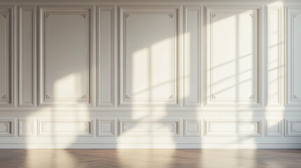 Realistic white victorian style wall with wooden molding. Vector illustration of classic vintage panel in elegant room of museum, office, art gallery, house or luxury palace. Interior design element