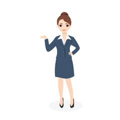 Woman in suit open the palm of the hand illustration