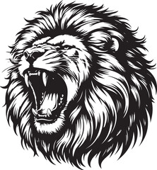 Black and white illustration of a roaring lion