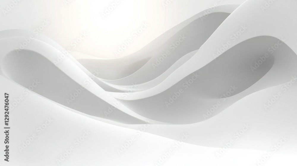 Poster dynamic wavy curves smooth white background with elegant light grey geometric design and soft lines