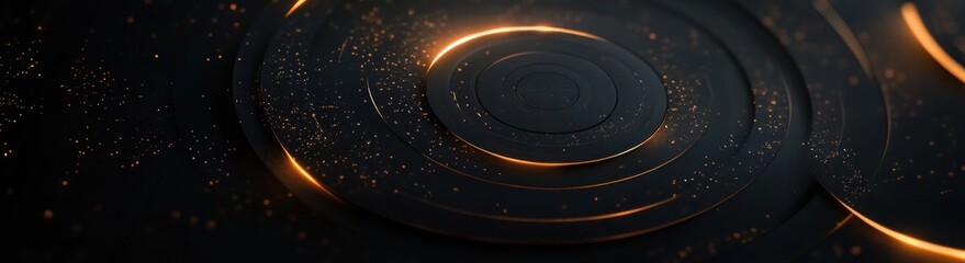 Luxury Abstract Black Gold Circular Patterns Geometric Design Illustration with Textures and Contrast Lighting