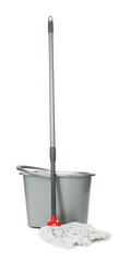String mop and bucket isolated on white