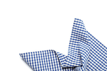 Blue checkered tablecloth isolated on white, top view