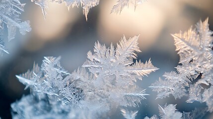 Macro view of frost crystals on a window, showcasing intricate natural patterns &acirc;&euro;&rdquo;ar 16:9