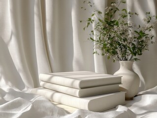 Minimalist White Book with Bookmark in Soft Lighting