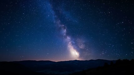 Starry night sky over a mountain landscape, with the Milky Way stretching across the horizon &acirc;&euro;&rdquo;ar 16:9