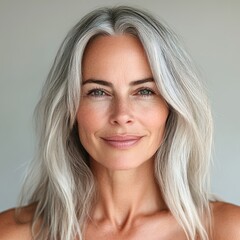 Fototapeta premium beautiful mature well-groomed woman with natural makeup, with beautiful gray hair.