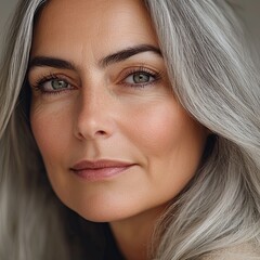 Obraz premium beautiful mature well-groomed woman with natural makeup, with beautiful gray hair.