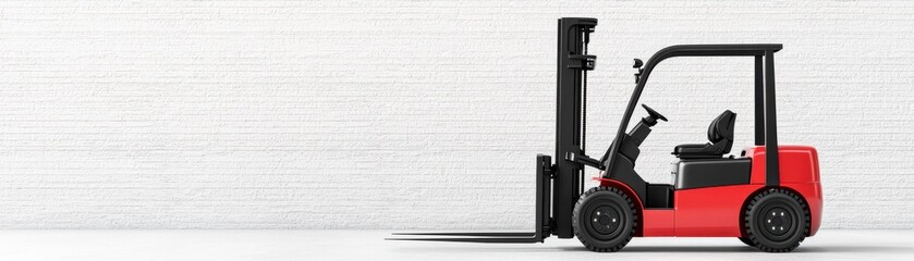 A red forklift parked against a minimalist background, showcasing industrial equipment.