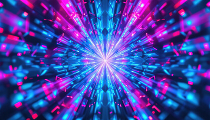 Fototapeta premium Abstract Neon Tunnel Background with Pink Blue Light