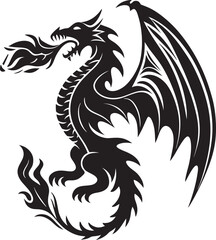 Obraz premium Black Silhouette Dragon Breathing Fire