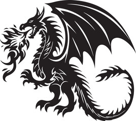 Naklejka premium Black Silhouette Dragon Breathing Fire