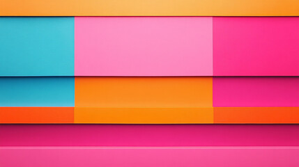 Fototapeta premium Bold, wide gradient stripes in hot pink, neon orange, and electric blue, stacked horizontally for a modern, high-energy background ideal for advertising and creative projects.