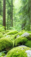 Close-Up Moss and Rocks Landscape in a Forest Corner with Natural Greenery

