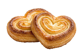 Fototapeta premium Two heart shaped pastries with a golden brown crust, isolated