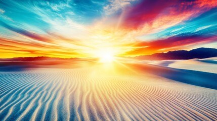 Obraz premium Vibrant sunset over desert dunes, scenic landscape