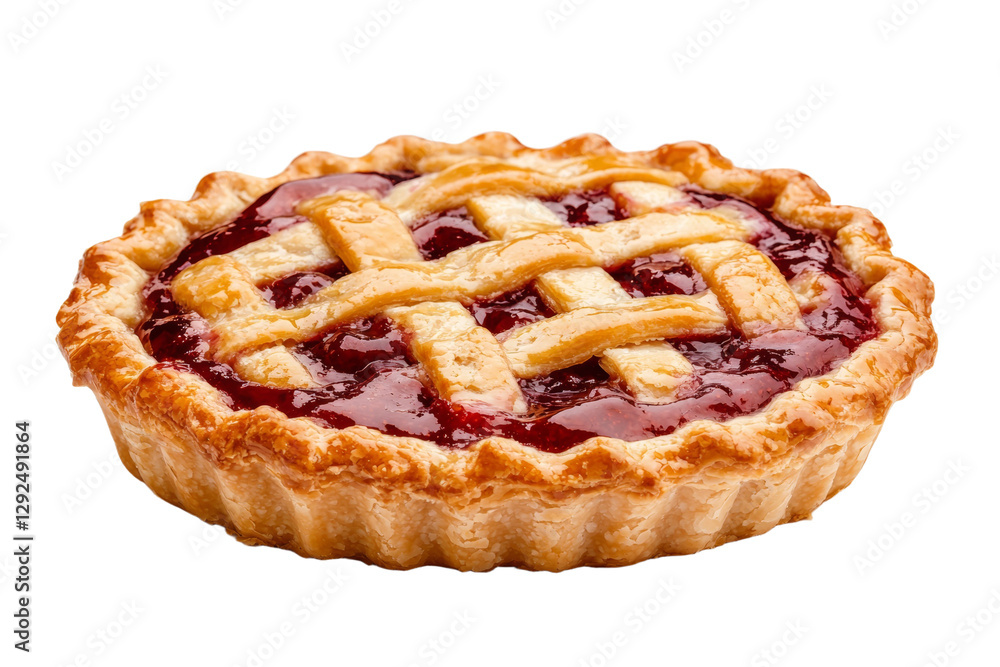Poster pie with a lattice crust and a filling of strawberries and cream, isolated
