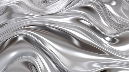 Close up texture of liquid shiny metal in silver gray color with highlights and shimmers. Liquid metallic texture, backdrop for web promotion